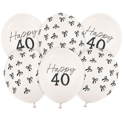 Narozeninové balónky mašle 6 ks - Happy 40 ~ 1