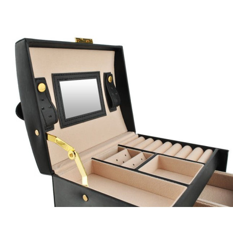 Šperkovnice se zrcadlem na klíč kufřík černý Beautylushh 6348 ~ 4