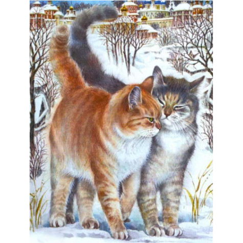 Norimpex Diamantový obrázek malování 30x40cm - Dvě kočky v zimě ~ 1