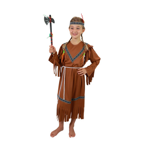 Rappa Dětský kostým Indiánka s čelenkou a peřím vel. M 117-128cm ~ 1