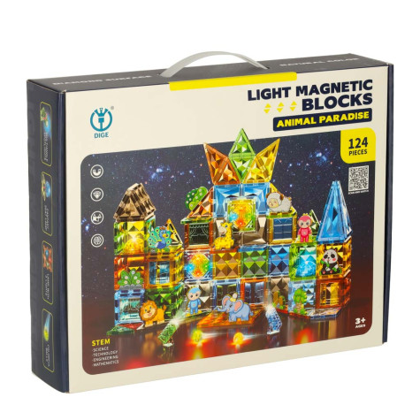 Dige 3D magnetická stavebnice svítící 124 ks Zvířecí park ~ 13