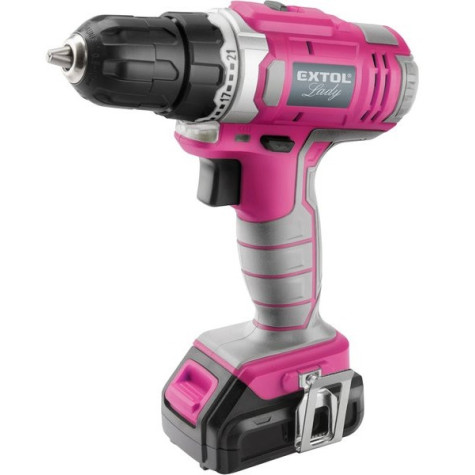 Extol Lady Růžový Aku vrtací šroubovák, 12V Li-ion, 1300mAh, sada v tašce pro ženy ~ 3