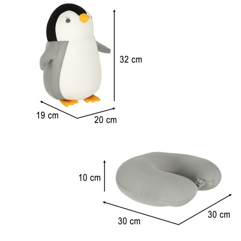 KIK Dětský cestovní polštářek za krk 2v1 plyšák Tučňák ~ 10