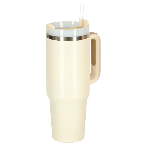 Termohrnek s uchem a brčkem 1200 ml krémový ~ 2