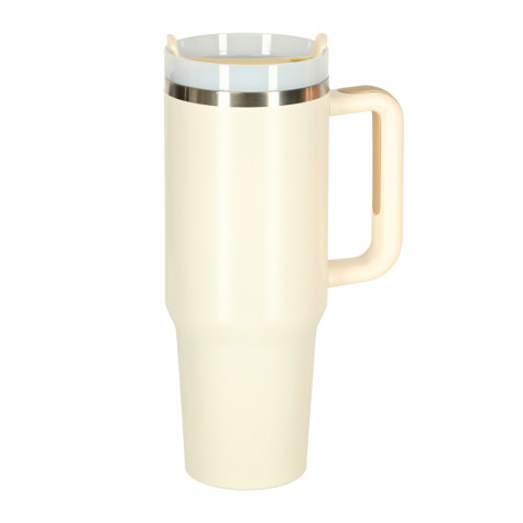 Termohrnek s uchem a brčkem 1200 ml krémový ~ 3