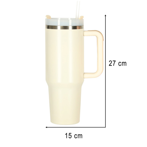 Termohrnek s uchem a brčkem 1200 ml krémový ~ 8