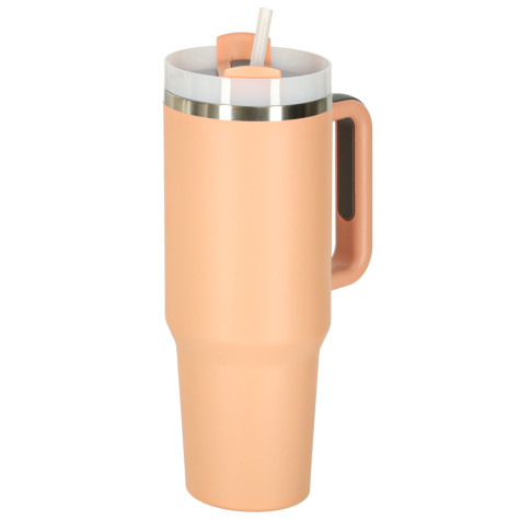 Termohrnek s uchem a brčkem 1200 ml pudrově růžový ~ 2