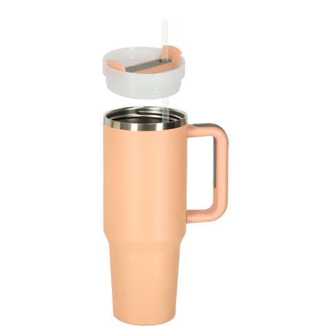 Termohrnek s uchem a brčkem 1200 ml pudrově růžový ~ 3