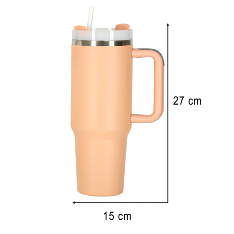 Termohrnek s uchem a brčkem 1200 ml pudrově růžový ~ 7