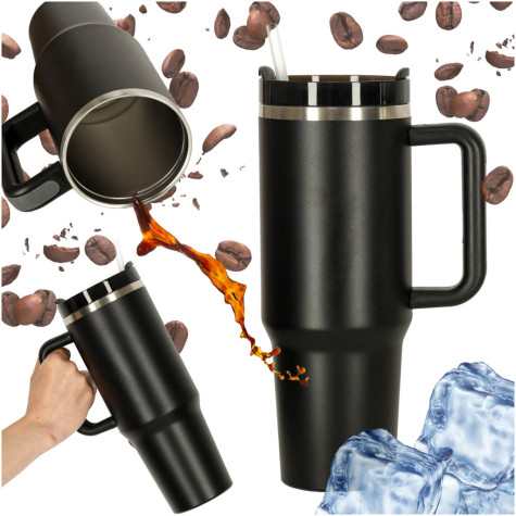 Termohrnek s uchem a brčkem 1200 ml černý ~ 1