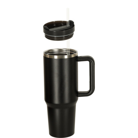 Termohrnek s uchem a brčkem 1200 ml černý ~ 4