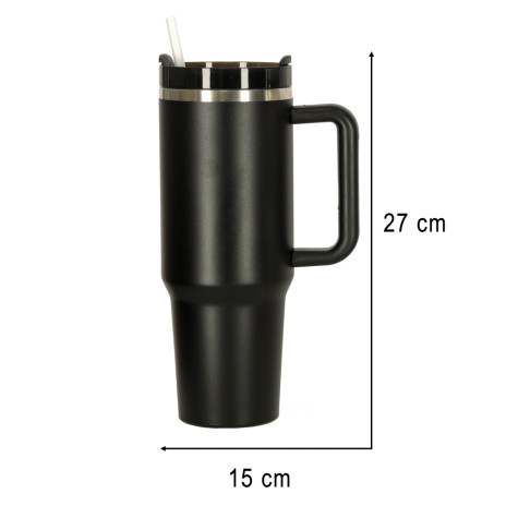 Termohrnek s uchem a brčkem 1200 ml černý ~ 8
