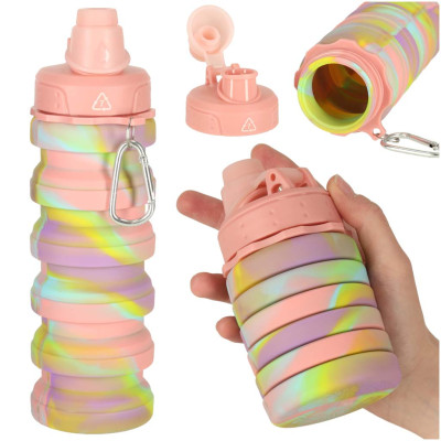 KIK Skládací silikonová láhev na pití 500 ml duhová