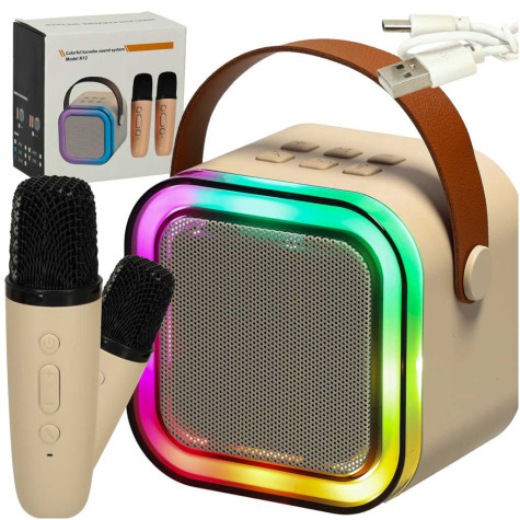 Karaoke set 2 mikrofony + přenosný reproduktor béžový ~ 1