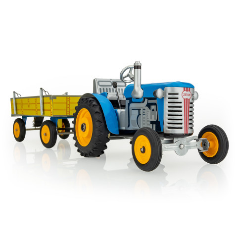 Kovap Traktor Zetor s valníkem modrý na klíček kov v krabičce 32x13x11cm ~ 2