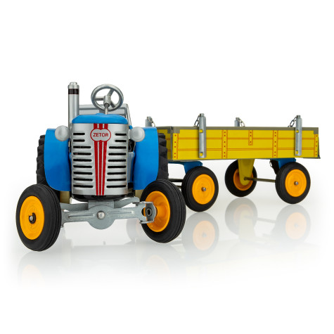 Kovap Traktor Zetor s valníkem modrý na klíček kov v krabičce 32x13x11cm ~ 3