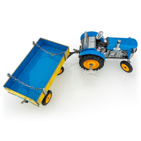 Kovap Traktor Zetor s valníkem modrý na klíček kov v krabičce 32x13x11cm ~ 4