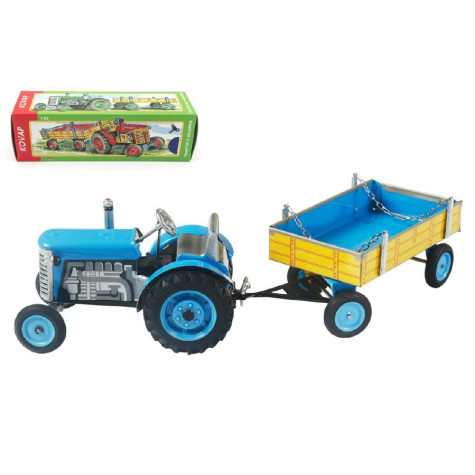 Kovap Traktor Zetor s valníkem modrý na klíček kov 28cm ~ 1