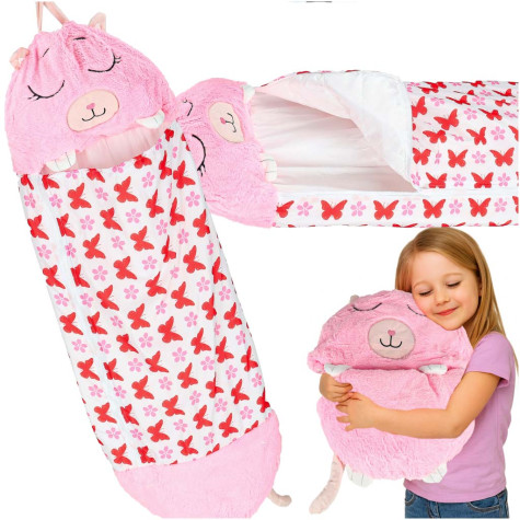Dětský spací pytel 2v1 polštář 135x50cm růžový ~ 1