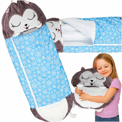 Dětský spací pytel 2v1 polštář 135x50cm modrý ~ 1