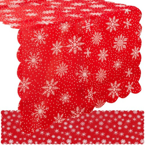 Vánoční běhoun na stůl vločky červený 150x35cm Ruhhy 22788 ~ 1