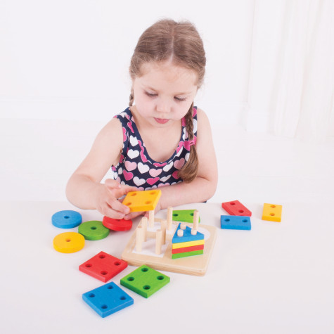 Bigjigs Baby Nasazování barevných tvarů na tyče ~ 5