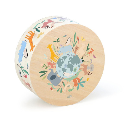 Vilac Dřevěný cajón bubínek Zvířata světa ~ 2