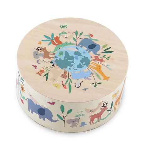 Vilac Dřevěný cajón bubínek Zvířata světa ~ 3