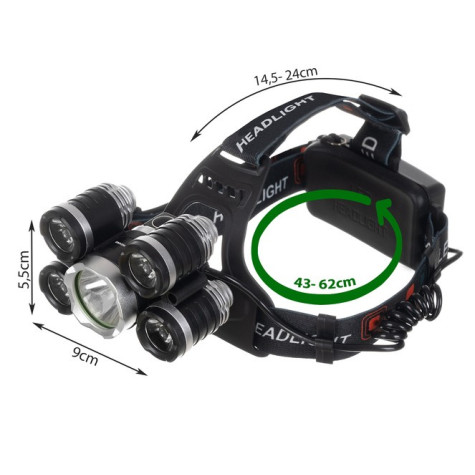 Čelovka LED Zoom 5xT6 CREE Trizand 16144 ~ 6
