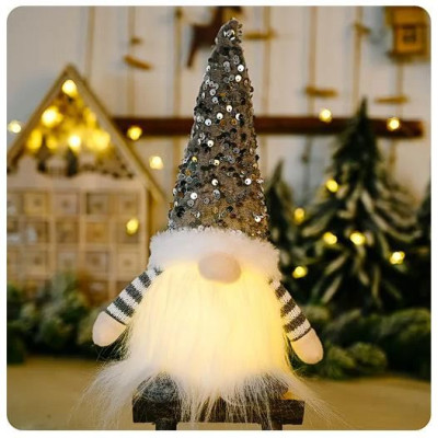 Svítící vánoční skřítek 26 cm - šedý