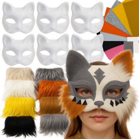 DIY Kočičí maska bílá 6 ks + příslušenství Maaleo 26570 ~ 1