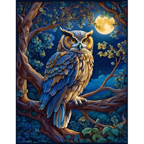 Norimpex Diamantový obrázek malování 30x40cm - Sova na stromě v noci ~ 2