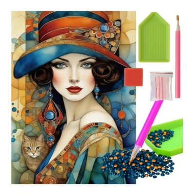 Norimpex Diamantový obrázek malování 30x40cm - Elegantní dáma s kočkou