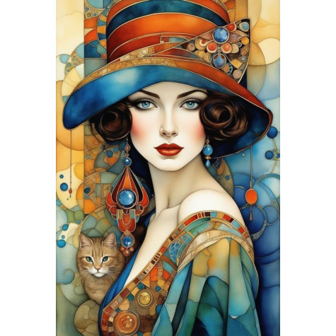 Norimpex Diamantový obrázek malování 30x40cm - Elegantní dáma s kočkou ~ 2