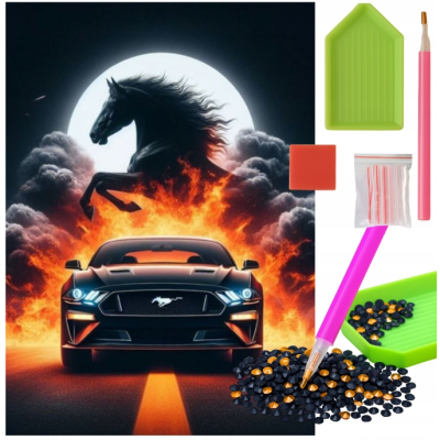 Norimpex Diamantový obrázek malování 30x40cm - Černé auto Mustang