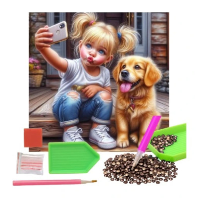 Norimpex Diamantový obrázek malování 30x40cm - Selfie dívka s pejskem