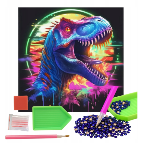 Norimpex Diamantový obrázek malování 30x40cm - Neonový dinosaurus T-Rex ~ 1