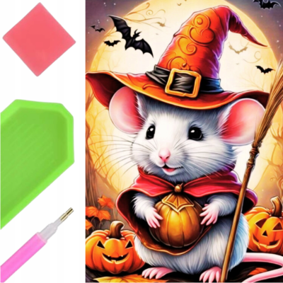 Norimpex Diamantový obrázek malování 30x40cm - Halloweenská myš s dýní