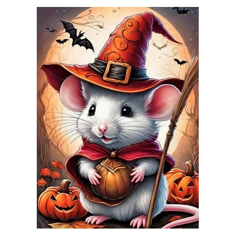 Norimpex Diamantový obrázek malování 30x40cm - Halloweenská myš s dýní ~ 2