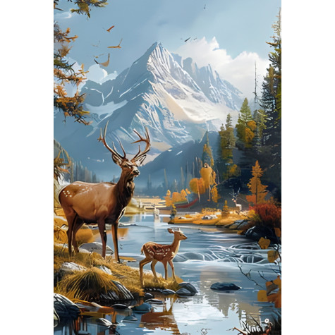 Norimpex Diamantový obrázek malování 30x40cm - Jelen v horách ~ 1