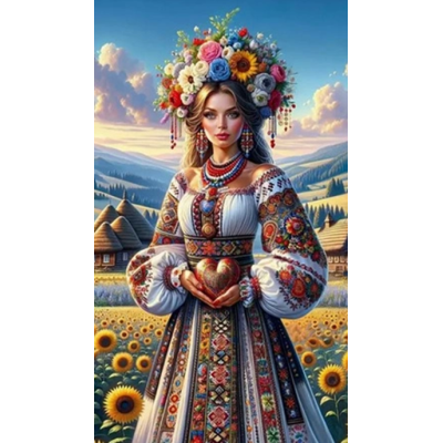 Norimpex Diamantový obrázek malování 30x40cm - Slovanská dívka se srdcem ve slunečnicích