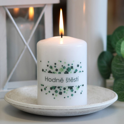 Svíčka s přáním Hodně štěstí válec 7x10cm