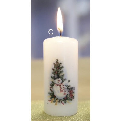 Svíčka Vánoční motiv válec 4x9cm - Sněhulák