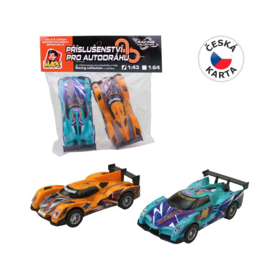 MaDe Náhradní autíčka k autodráze 2 ks oranžové/modré 1:43