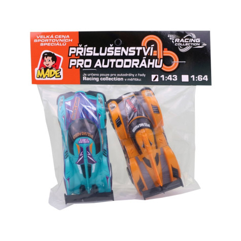 MaDe Náhradní autíčka k autodráze 2 ks oranžové/modré 1:43 ~ 3