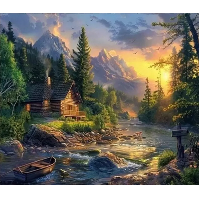 Norimpex Diamantový obrázek malování 30x40cm - Dům v horách nad řekou