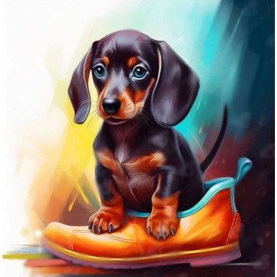 Norimpex Diamantový obrázek malování 30x40cm - Jezevčík v botě barevný