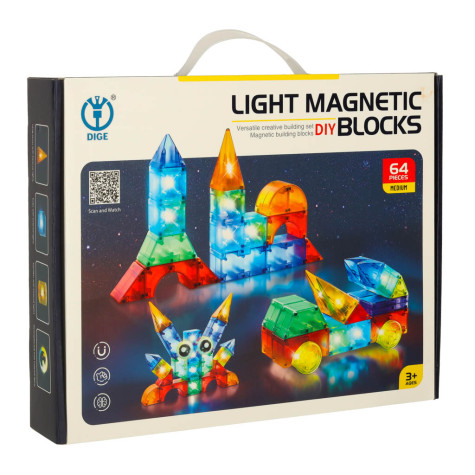 2.JAKOST Dige Stavebnice magnetická LED svítící 64 ks ~ 11