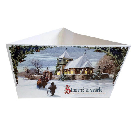 Dekorační papírový svícen pro LED svíčku - kostel ~ 2