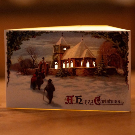 Dekorační papírový svícen pro LED svíčku - kostel ~ 3